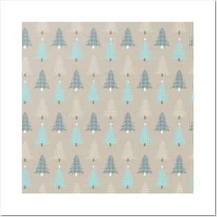 Plaid Christmas Trees Teal Aqua Brown Tan Posters and Art